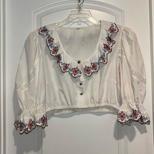 Octoberfest Bavarian Dirndl 1/2 blouse 100% Cotton cut out lace Embroidered SzXl